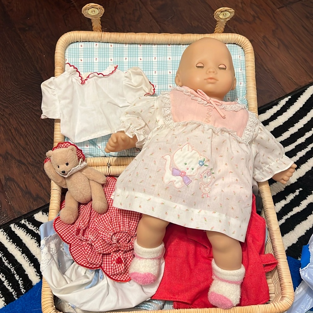 Vintage Bitty Baby by American Dolls, with accessories and bitty bear